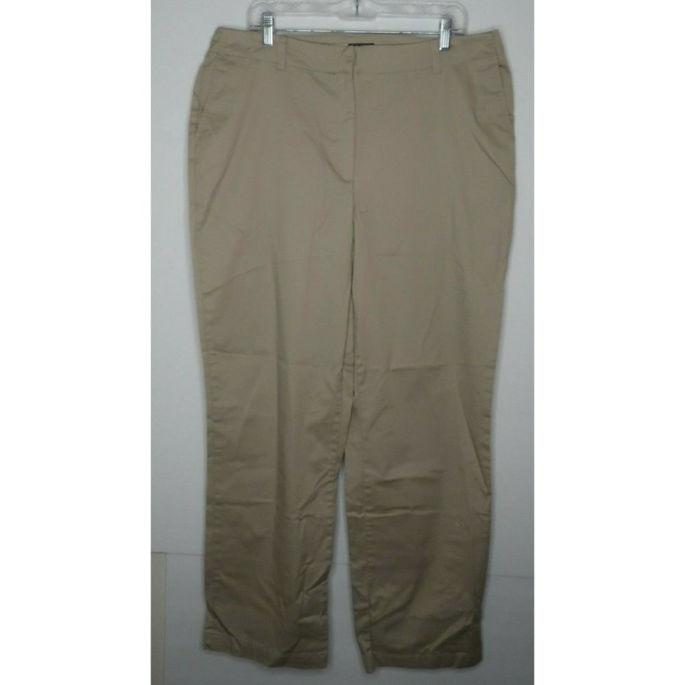 St John's Bay Womens Khaki Stretch Career Pants Straight Leg Pockets Sz 18 Tall